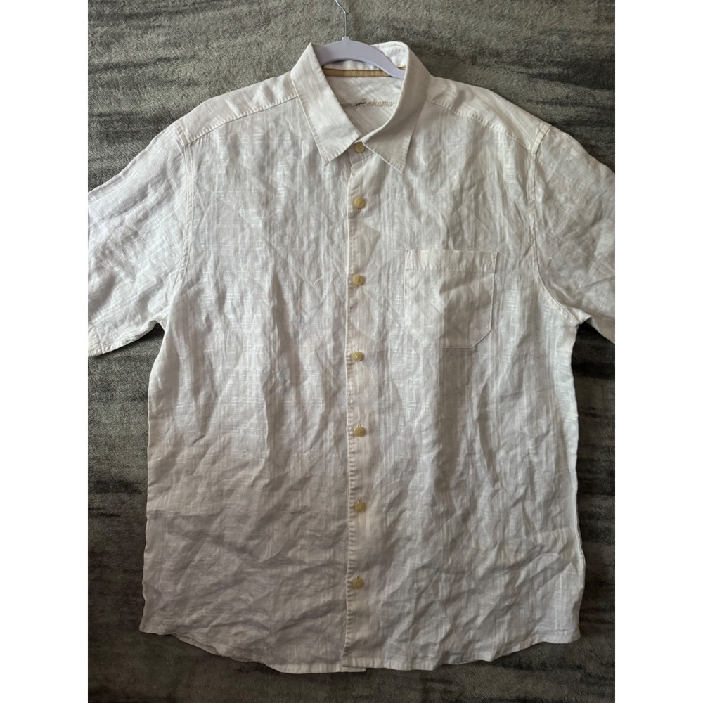 Tommy Bahama White Tonal Jacquard‎ Short Sleeve Button Down Shirt 133-T33589